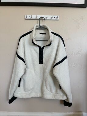 Ivory Sherpa Pullover with Black Trim